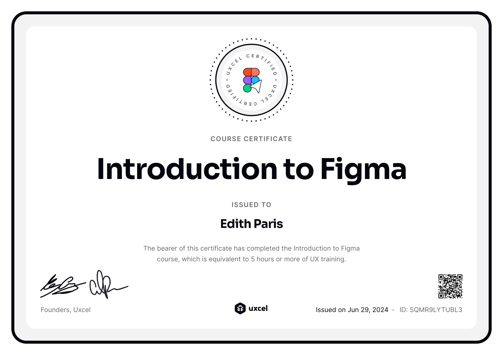 Edith Paris's certificate